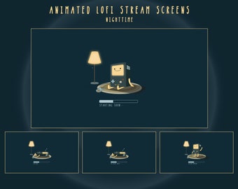 Animated LOFI Nighttime Stream Screens: Cozy Twitch Staring Soon, Break, Offline Banner