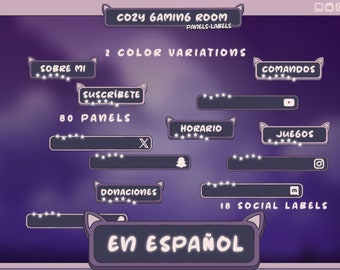 Spanish Cozy Twitch Panels: Cozy Gaming Room Overlay en Español