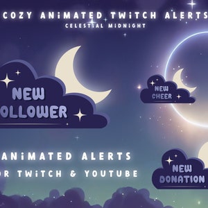 Cozy Celestial Animated Twitch Alerts Package - Handmade Stream Asset