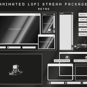 Animated Twitch Stream Package: Cute Alerts, Cozy Panels, Webcam Overlays, Screens, Banner and Gaming Decorations in the LOFI retro Bundle