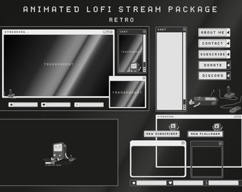 Animiertes Twitch Stream Package: Cute Alerts, Cozy Panels, Webcam Overlays, Screens, Banner and Gaming Decorations im LOFI retro Bundle