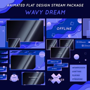Animated Twitch Stream Package: Cute Alerts, Cozy Purple Panels, Webcam Overlays, Screens + Offline Banner in the Flat Design WAVYdream Pack