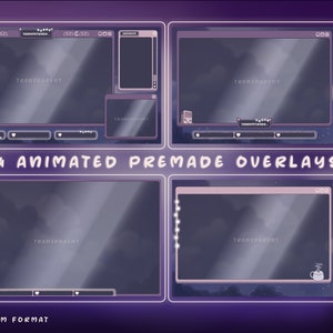 Animated Twitch Stream Overlay Package SPANISH Español: Cute Alerts, Purple Panels, Webcam Overlays, Screens, Offline Banner and Transition image 3