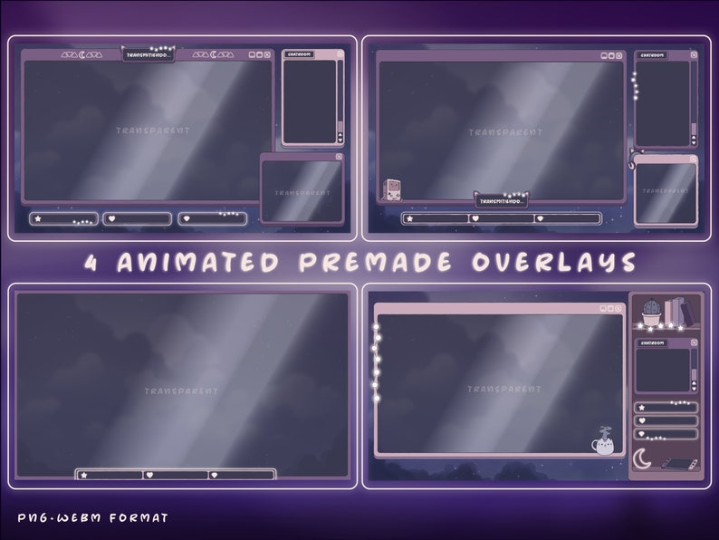 Animated Twitch Stream Overlay Package SPANISH Español: Cute Alerts, Purple Panels, Webcam Overlays, Screens, Offline Banner and Transition image 3