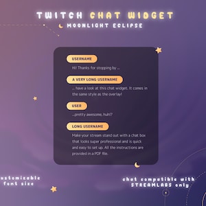 Cozy Twitch Chat Widget - MOONLIGHT eclipse - Animated Chat in Celestial Design for Streamlabs and OBS for your Dreamy Zodiac Themed Overlay