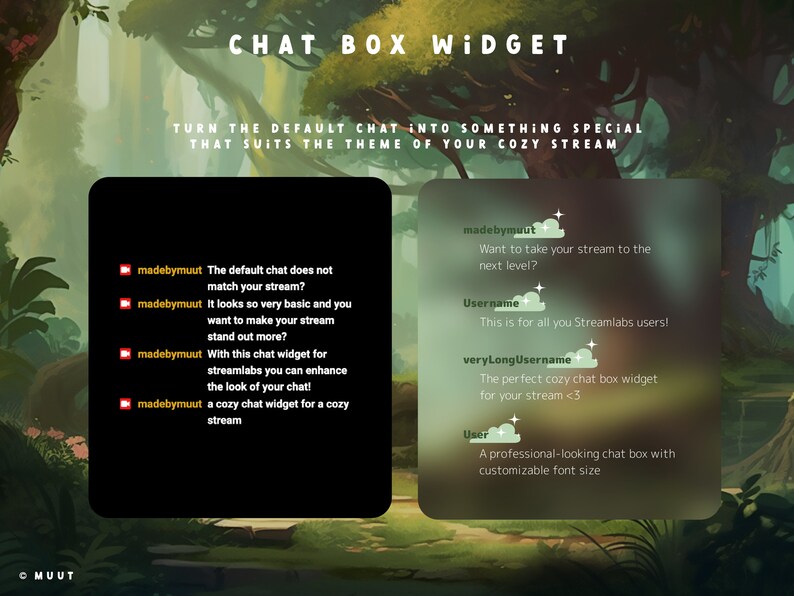 Pode incluir: Uma ilustra&ccedil;&atilde;o digital de um widget de caixa de chat com um esquema de cores verde e branco. O texto na imagem diz "Quer levar sua transmiss&atilde;o para o pr&oacute;ximo n&iacute;vel? Isso &eacute; para todos os usu&aacute;rios do Streamlabs! O widget de caixa de chat aconchegante perfeito para sua transmiss&atilde;o <3 Uma caixa de chat de apar&ecirc;ncia profissional com tamanho de fonte personaliz&aacute;vel."