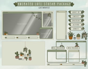 Animated LOFI Greenhouse Twitch Stream Package - Handmade Plant Decoration, Banner, Alerts, Panels