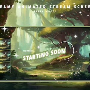 Cozy Animated Stream Screens Package - FAIRY woods - Twitch Overlay Green Twitch Overlay Cozy