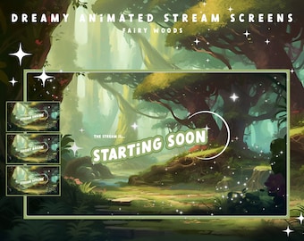 Fairy Woods Animated Stream Screens: Cozy Green Twitch Overlay Elements