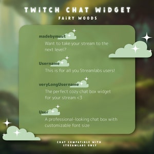 Cozy Twitch Chat Widget  - FAIRY woods - Animated Chat in Cozy Green Design for Streamlabs and OBS for your Dreamy Forest Themed Overlay