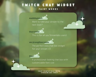 Cozy Twitch Chat Widget  - FAIRY woods - Animated Chat in Cozy Green Design for Streamlabs and OBS for your Dreamy Forest Themed Overlay