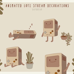 Animated LOFI Twitch Stream Decoration Package: Hand-drawn Plants and Cute Robot