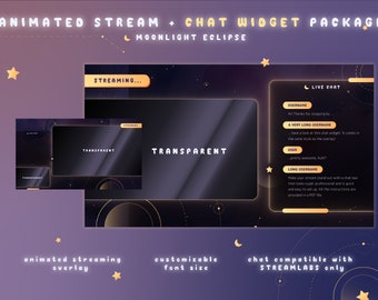 Animated Moonlight Twitch Stream Package: Overlays, CHAT WIDGET, Screens, Panels, and more