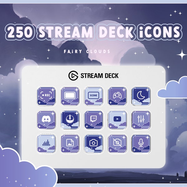 Stream Deck Icons for Cozy Streaming Setup: 250+ Cute Icons in 4 Colors and a Screensaver made for Twitch and Gaming - FAIRY night theme