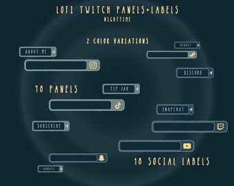 Cozy Nighttime LOFI Twitch Panels and Social Media Labels in Forest Green
