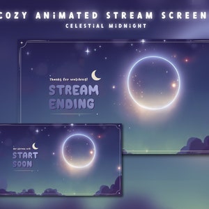 Celestial Midnight Animated Stream Screens: Cozy VTuber Twitch Asset