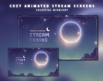 Celestial Midnight Animated Stream Screens: Cozy VTuber Twitch Asset