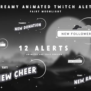 Celestial Twitch Alerts Package: Animated Stream Alert Bundle (Black and White)