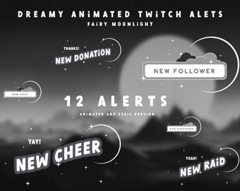Cozy Celestial Twitch Alerts Package - FAIRY moonlight - Animated - Twitch Overlay Lofi - Twitch Overlay Cozy