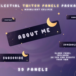 Celestial Twitch Panels Pack: Moonlight Eclipse Astro Themed
