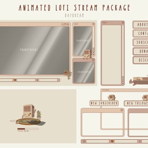Animated Twitch Stream Package: Cute Alerts, Cozy Panels, Webcam Overlays, Screens, Offline Banner + Decorations in the LOFI daydream Bundle