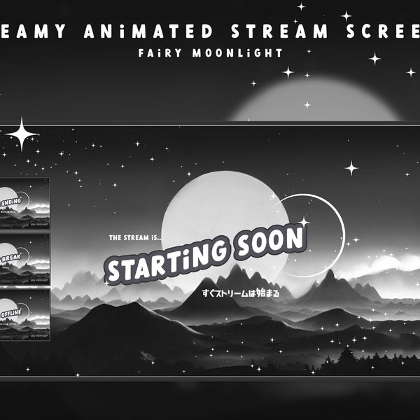 Cozy Celestial Animated Stream Screens Package - FAIRY moonlight - Twitch Overlay Lofi - Twitch Overlay Cozy