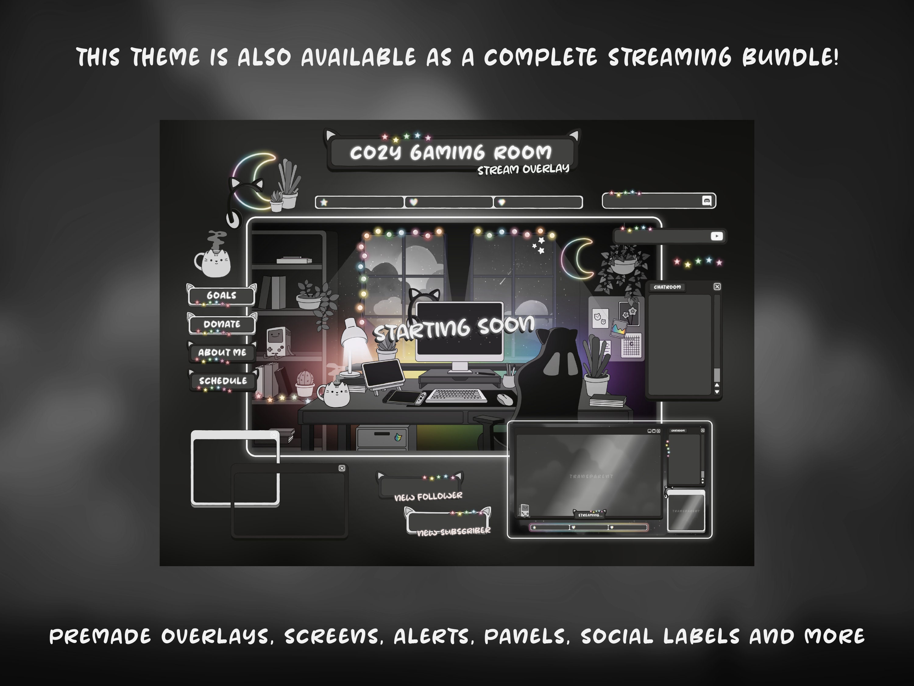 Cozy Animated Stream Screens: Lofi Gaming Room Overlay (black and White ...
