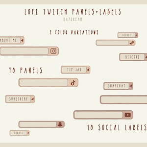 LOFI Twitch Panels and Social Media Labels Pack  - Daydream - Cozy Twitch Overlay
