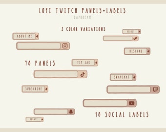LOFI Twitch Panels and Social Media Labels Pack  - Daydream - Cozy Twitch Overlay