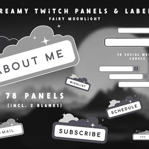 Fairy Moonlight Twitch Panels & Social Media Labels (Black and White)