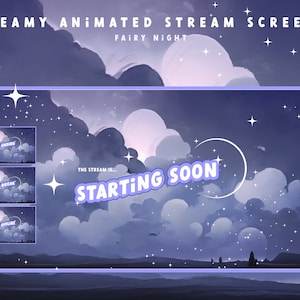 Cozy Celestial Animated Stream Screens Package - FAIRY night - Twitch Overlay Lofi - Twitch Overlay Cozy