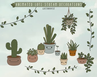 Animated Cozy Plants Twitch Stream Decoration Package - Cute Hand-drawn Plants