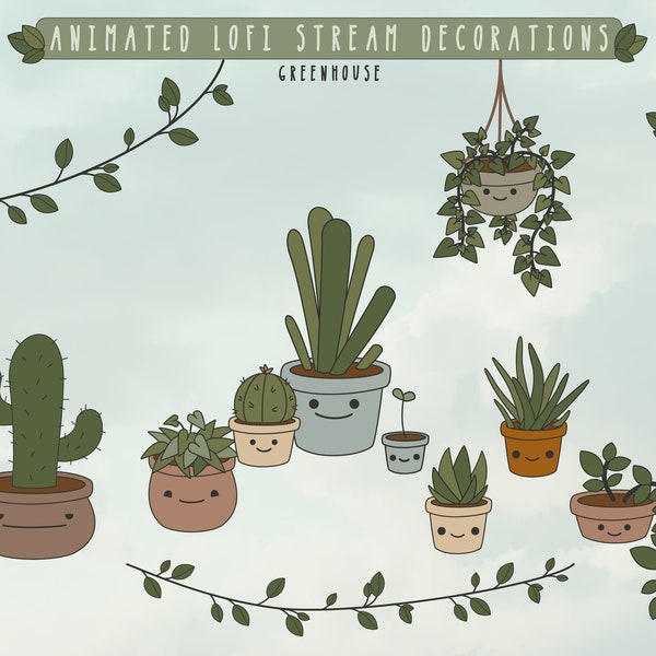 Cozy Plants Twitch Decoration Package Animated - Greenhouse - Twitch Overlay Lofi | Cozy | Cute | Green | Leaves | Cottagecore | House