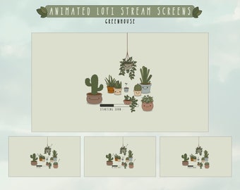 Animated Cozy Plants Twitch Screens: Handmade Lofi Cottagecore Stream Banners