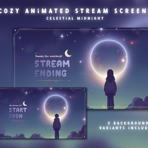 Celestial Midnight Animated Stream Screens: Cozy Lofi Twitch Overlay (Digital Download)
