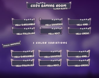 Cozy Twitch Alerts Package - COZY Gaming Room - Animated Twitch Overlay Lofi Twitch Overlay Cozy