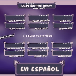 Spanish Cozy Twitch Alerts Package: Animated Gaming Room Overlay en Español