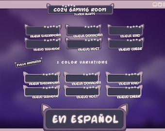 Spanish Cozy Twitch Alerts Package: Animated Gaming Room Overlay en Español