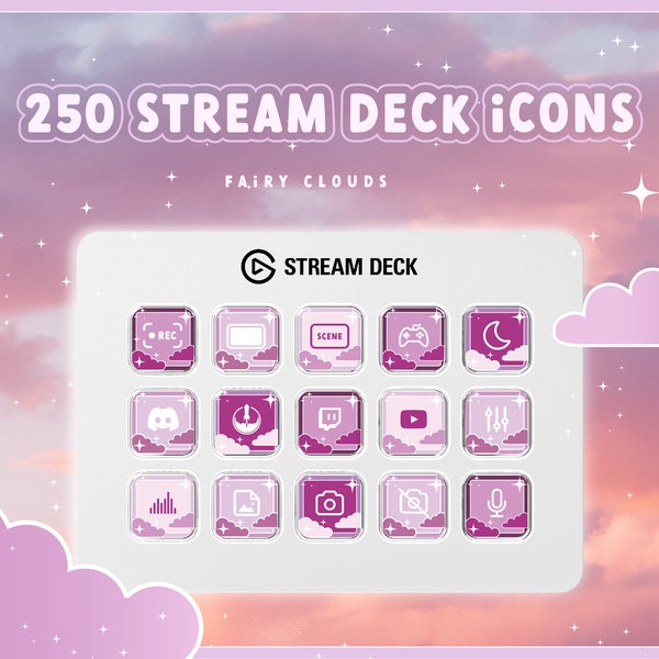 Stream Deck Icons for Cozy Streaming Setup: 250+ Cute Icons in 4 Colors and a Screensaver made for Twitch and Gaming - FAIRY night theme