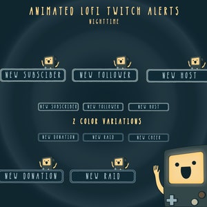 Animated LOFI Twitch Alerts Package: Nighttime Theme with Dark Green Retro Vibe