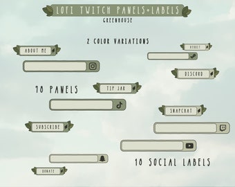Greenhouse Twitch Panels & Social Media Labels: Cottagecore Lofi Theme