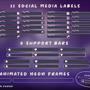 Animated Twitch Stream Overlay Package SPANISH Español: Cute Alerts, Purple Panels, Webcam Overlays, Screens, Offline Banner and Transition image 8