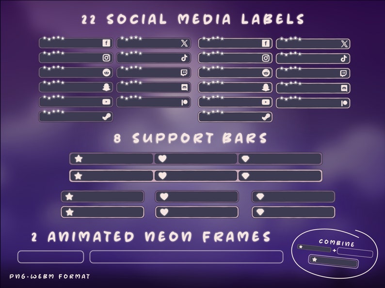Animated Twitch Stream Overlay Package SPANISH Español: Cute Alerts, Purple Panels, Webcam Overlays, Screens, Offline Banner and Transition image 8