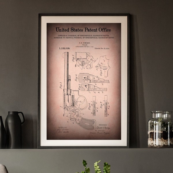 Antique Firearm Patent Print - Smith & Wesson - Weapon - Hand Gun - INSTANT DOWNLOAD