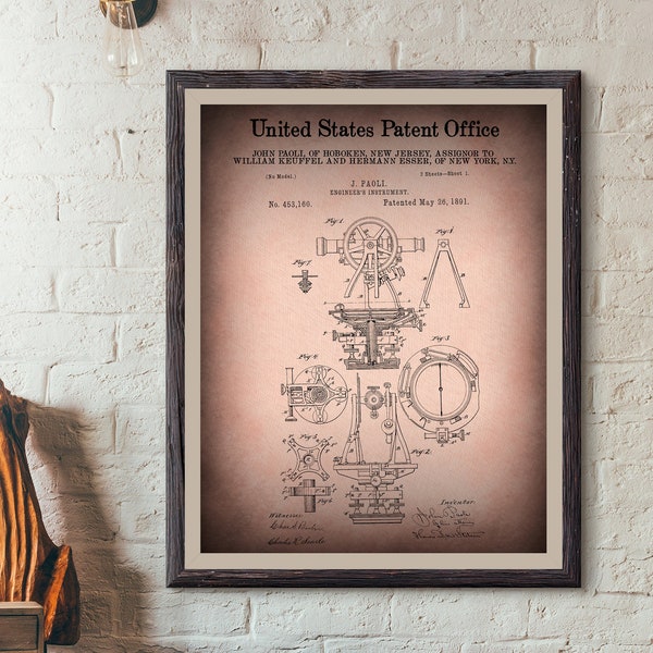 Surveyor Patent Print - Transit - Vintage - Engineering - Single Print - INSTANT DOWNLOAD