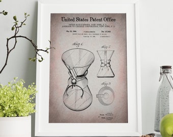 Chemex Patent Print – Coffee Wall Art – Vintage Coffee Maker Drawing (Instant Download)