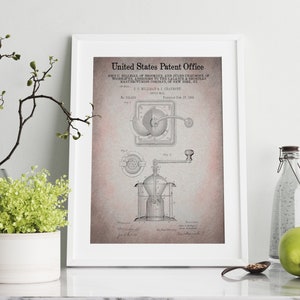 May include: A vintage patent drawing for a coffee grinder. The drawing is in black and white and shows the grinder in detail. The patent number is 202,014 and the date is February 12, 1879. The text "United States Patent Office" is at the top of the drawing.