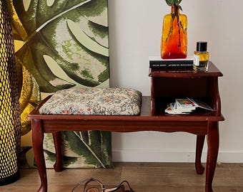 Vintage Gossip Bench – Queen Anne Style Hallway Seat with Side Shelf