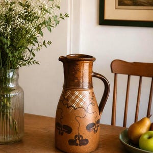Vintage Studio Pottery Jug: Hand-Painted Stoneware Vase, Rustic Boho Decor