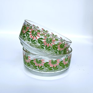 Vintage Glass Bowls Nesting Bowls Green Pattern